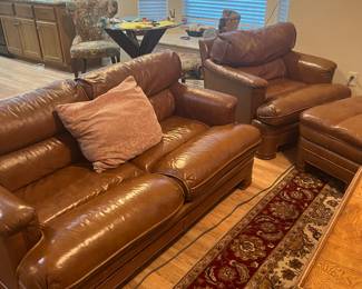 Leather couch , chair and ottoman 
