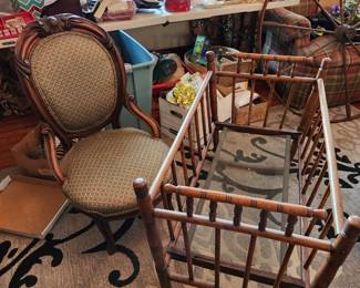 Antique Chair & Baby's Rocking Crib