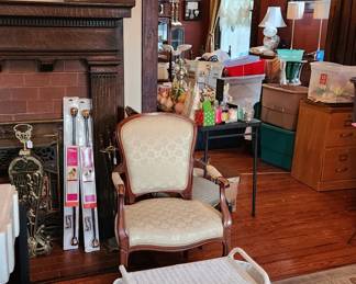 Antique Chair & Wicker Breakfast Tray
