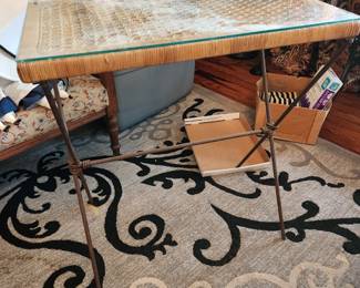 Small Rattan Side Table with Glass