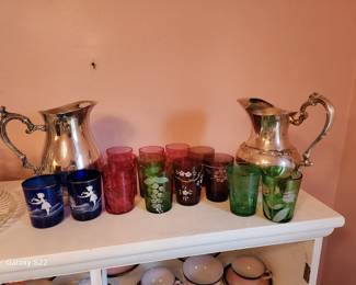 Fenton Glassware, 2 Silver Water Pitchers