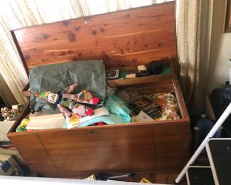 quilts, cedar chest