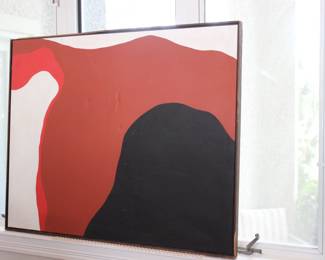 "RED RUN THE RIVER BY MILTON GWALTNEY 36X45 MID CENTRY 