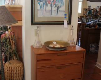 NICELY FRAMED PRING, MID CENTURY THREE DRAWER CHEST