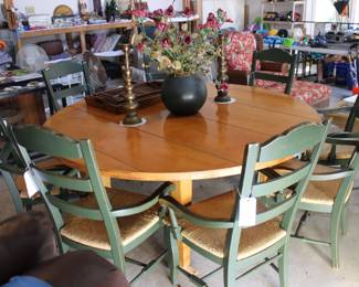 LARGE WOODEN TABLE AND 8 CHAIRS