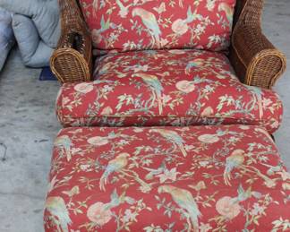 WICKER CHAIR AND OTTOMAN