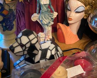 Glass dog & candles