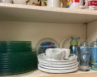 Large selection of corelle  dishes and lots of kitchen stuff