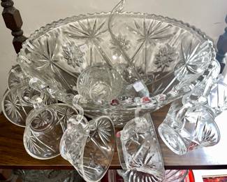 Vintage Cut Glass Punch Bowl Set