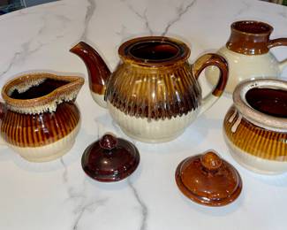 Vintage Mid Century Drip Glaze Coffee, Sugar, Creamer Set