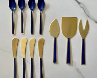 Vintage Blue and Gold Cheese Serving Knife Set
