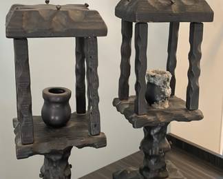 Mid century wood candleholders