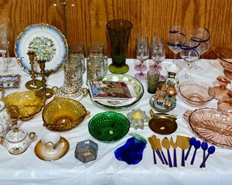 Amber Glass, Indiana Glass, Green bubble glass, Murano Glass, Depression Glass