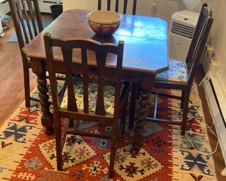 Kitchen Table w/4 Chairs & Kilim Rug, 8’ 3” x 5’ 4”