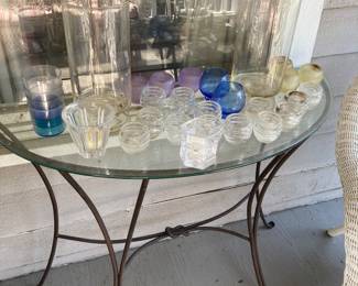 Metal Demi Lune Table w/Glass Top