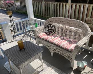 Wicker Porch Entertaining Ensemble Including Loveseat, 2 Arm Chairs & Table
