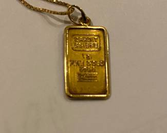 Gold Suisee Credit Bar Necklace 