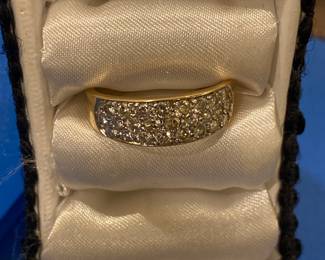 14 karat yellow and white gold diamond band size 93 rows of diamonds totaling 25 diamonds