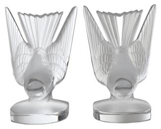 Lalique French Crystal Hirondelles Birds Bookends