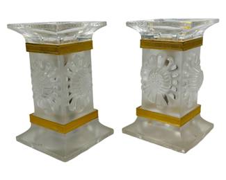 Lalique Crystal Pair Paquerettes Deco Candlesticks