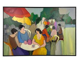 Itzchak Tarkay 1935-2012 Figural Cafe Oil Painting