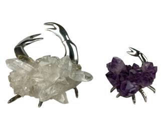 Grupo Gal Silver & Natural Quartz Crab Sculptures