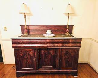Antique empire marble top sideboard