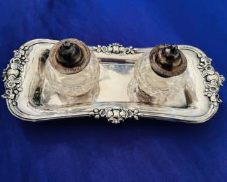 Antique English sterling inkwell set 