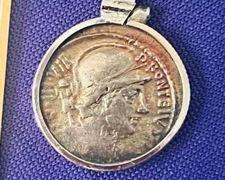 Wow! Roman Republic circa 61 BC, P Fonteius P.F. Capito Denarius, bust of Mars soldier on horseback, on sterling silver chain