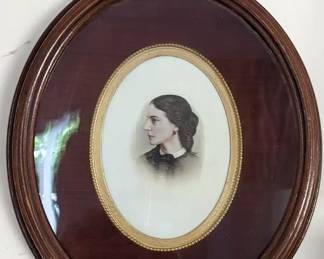 Hand painted portrait on porcelain.