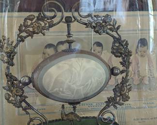 RARE carved emu egg under glass dome.