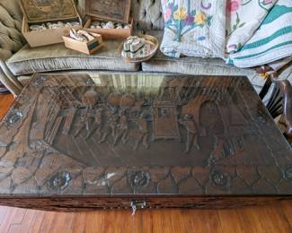 Top of camphor wood chest.