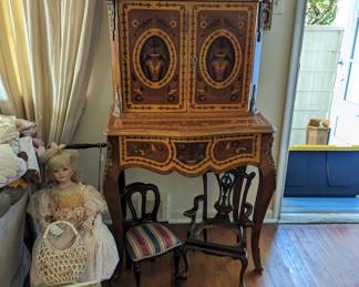 Inlaid Marquetry bonheir de jours side cabinet - Louis XV style with ormalu mounts.