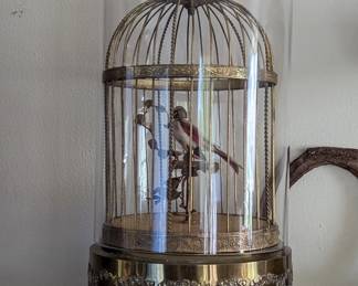 Antique Mechanical Brass Bird cage Automaton - works
