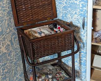 Wicker sewing stand.