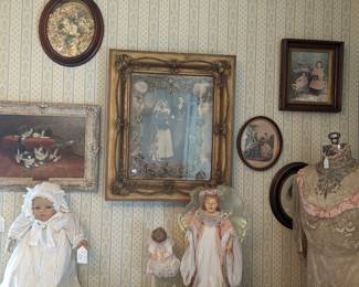 Shadow box of wedding picture surrounded by the brides veil.  