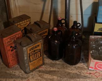Kitchen 
Vintage Clorox bottles
Fly killer tins