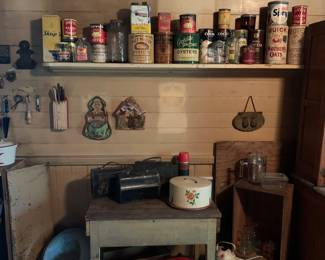 Kitchen 
Advertising tins
Vintage lunch boxes
Crates
Match safes
Pyrex