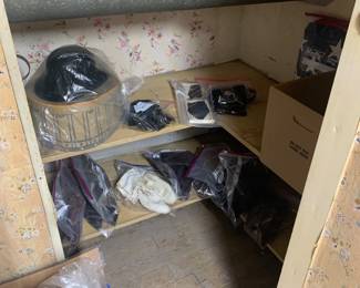 Closet
Victorian boots
Mallory men’s hat 
Victorian clothing 