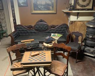 Library 
Victorian sofa
Oil painting 
Checker boards