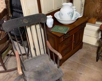 Kids Room
Spoon carved Bedroom set-commode
Painted rocking chair
Wash bowl & pitcher set