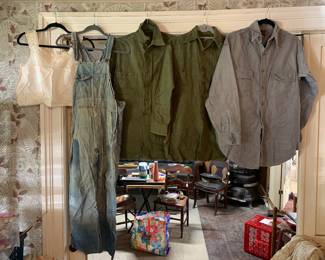 Closet & Green Bedroom 
Early wool flannels, 20’s-30’s patched overalls 