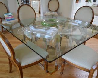 Square Glass Table  with lucite and brass base