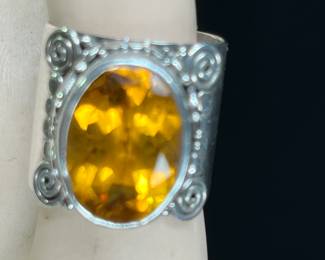 Cigar Citrine and Silver Ring