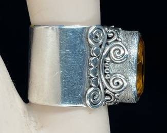 Cigar Citrine and Silver Ring