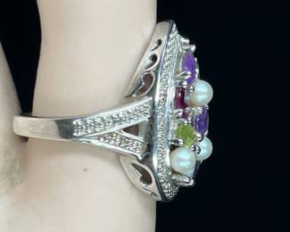 Multi-Stone And Silver Ring