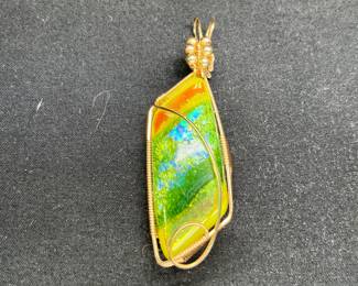 Green and Gold Tone Art Piece Pendant