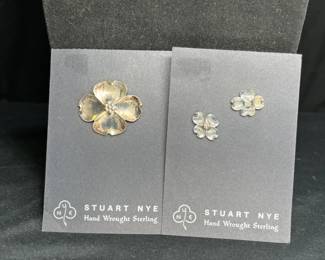 Stuart Nye Sterling Dogwood Pin & Earrings