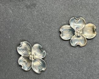Stuart Nye Sterling Dogwood Pin & Earrings