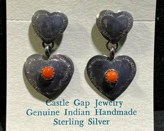 Sterling Silver & Coral Dangle Earrings